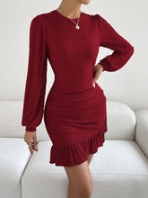 Ruffled Round Neck Long Sleeve Mini Dress OutfitFlow
